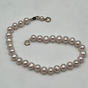 JCM Jacmel 10k Gold Clasp Freshwater Baby Pink Pearl Bracelet 8"